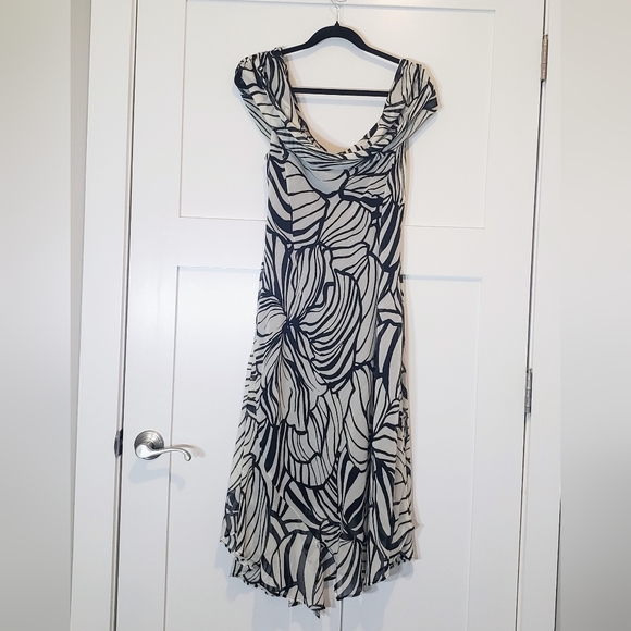 Giorgio Fiorlini Long Dress Sleeveless Draped Neck Black White Floral Size 16 - Picture 9 of 12